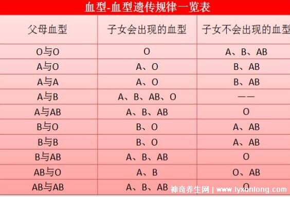 血型表 基因型图片